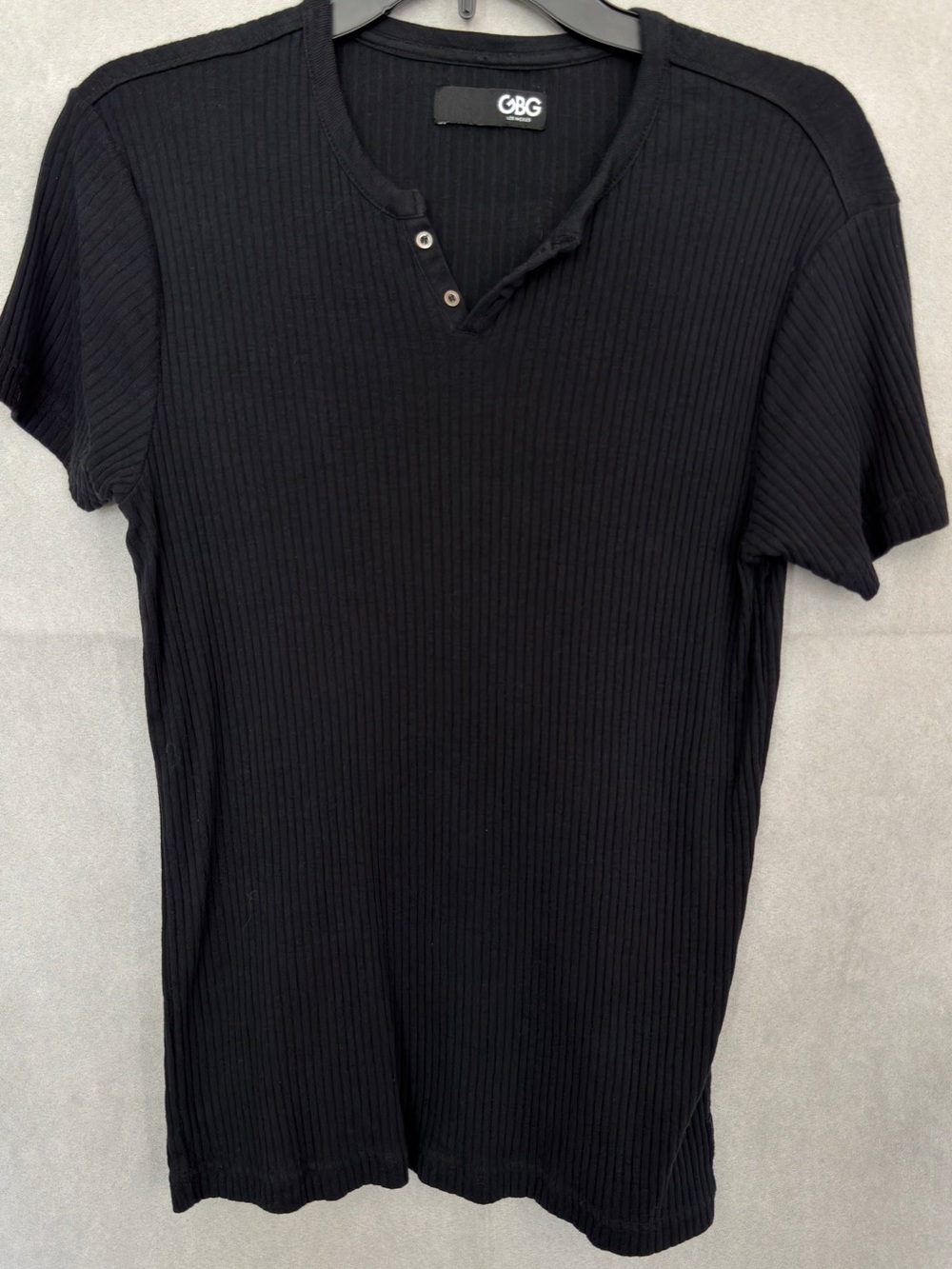 GBG Los Angeles Black Ribbed Short-Sleeve Shirt. Sz. Small